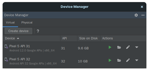 Android Studio Device Manager