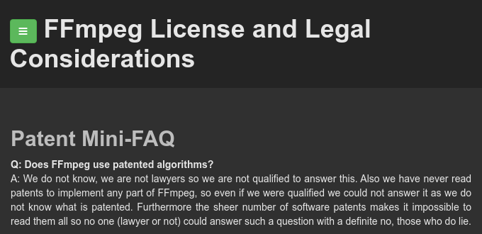Does FFmpeg use patented algorithms?