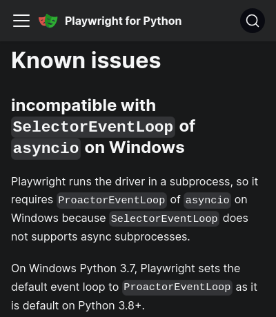Incompatible with SelectorEventLoop of asyncio on Windows